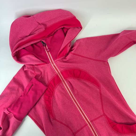 Lululemon Tops - Lululemon Stride Jacket Womens 4 Pink Ruffle Hooded Full Zip Thumbholes Rare